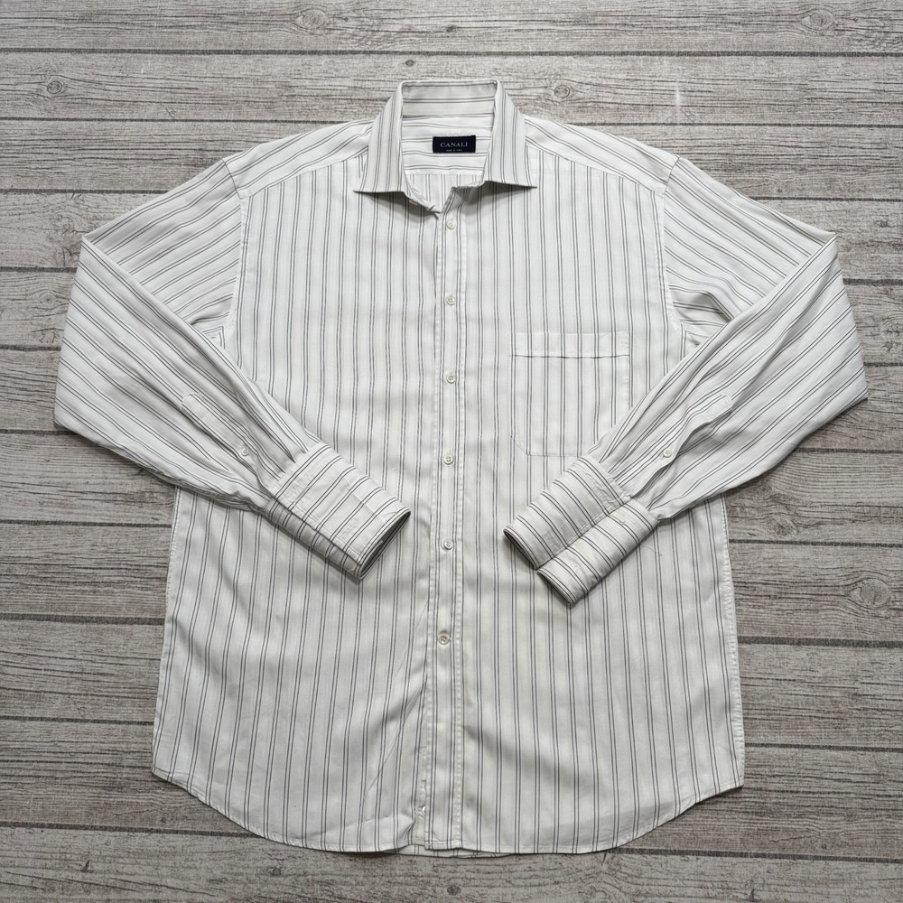 Canali Dress Shirt Mens 42/16.5 White Striped French Cuff Button Down Italy Made